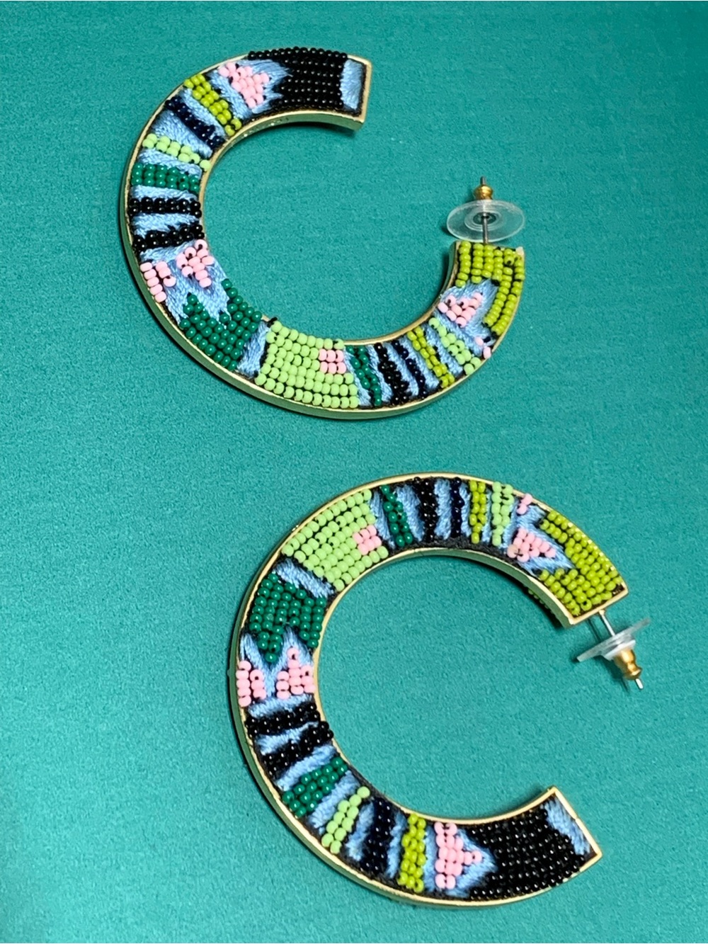 Mignonne Gavigan Fiona Hoop Earrings Beaded Hand Embroidered Boho Statement